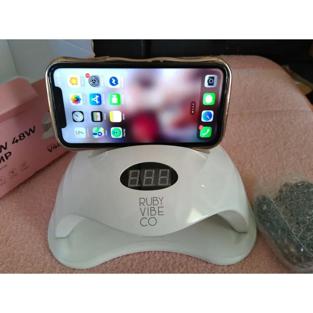 48W UV LED Gel Nail Lamp with Phone Holder & Auto Sensor